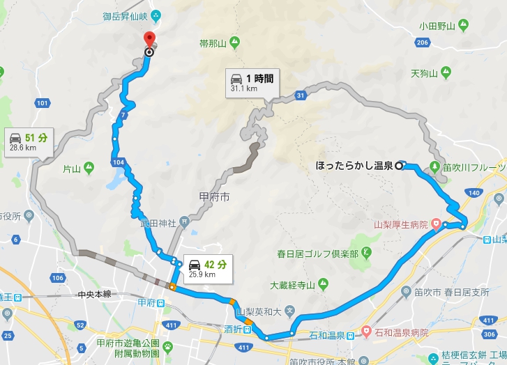 昇仙峡へのルート